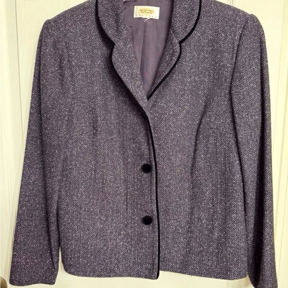Vintage Talbots Dress Suit Size 4P Two Piece Set Purple Tweed Wool Blend - Picture 9 of 13